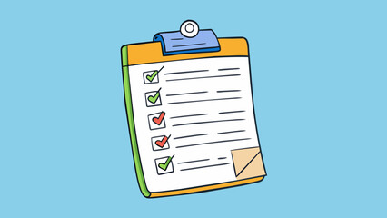 A todo list written on a scrap of paper showing tasks with different levels of importance highlighted in different colors. This list is characterized. Cartoon Vector.