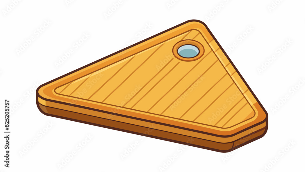 Aufkleber A triangular board made of bamboo with three rounded corners and one pointed corner. It has a natural earthy scent and smooth surface and is. Cartoon Vector.