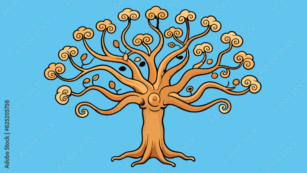Poster A tree with gnarled twisted branches reaching in different directions symbolizing the branches of a thought branching out and growing.. Cartoon Vector.
