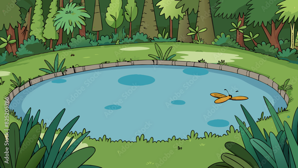Poster at the back of the lot there is a small pond surrounded by thick foliage. the water is dark and stil