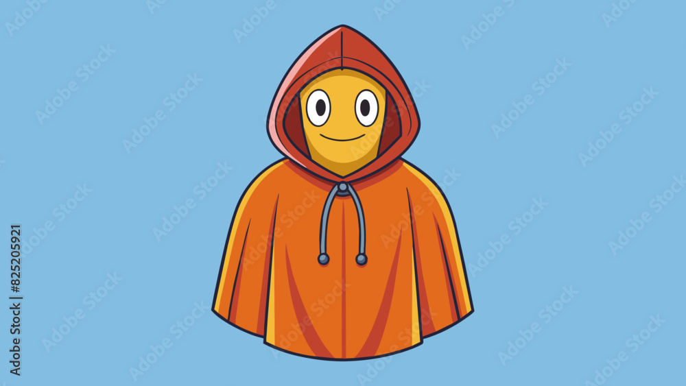 Poster A versatile allweather poncho made of ripstop material with a hood and zippered sides for adjustable coverage and protection from the elements.. Cartoon Vector.