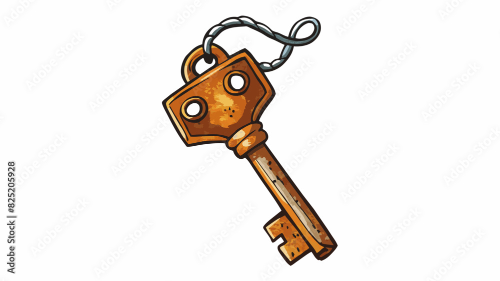 Poster A weathered rusted key hanging from a worn leather string symbolizing the power of belief in unlocking ones true potential.. Cartoon Vector.