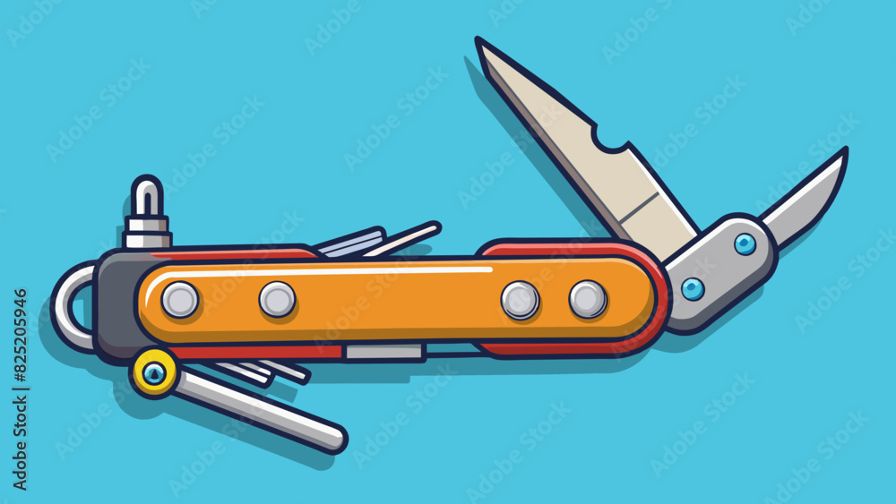 Poster a versatile multitool with a sy stainless steel frame and various attachments including a bottle or 