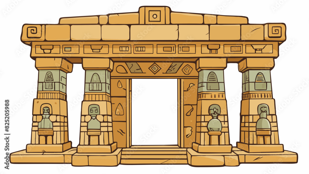 Aufkleber A weathered stone structure its walls etched with hieroglyphs and carvings stands as a testament to the ingenuity and skill of ancient civilizations.. Cartoon Vector.