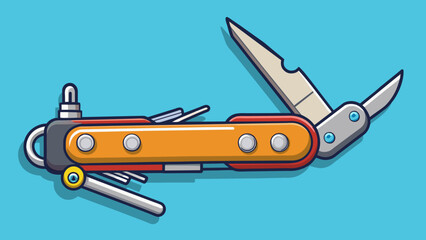 Fototapeta premium A versatile multitool with a sy stainless steel frame and various attachments including a bottle or and screwdriver perfect for outdoor adventures and. Cartoon Vector.