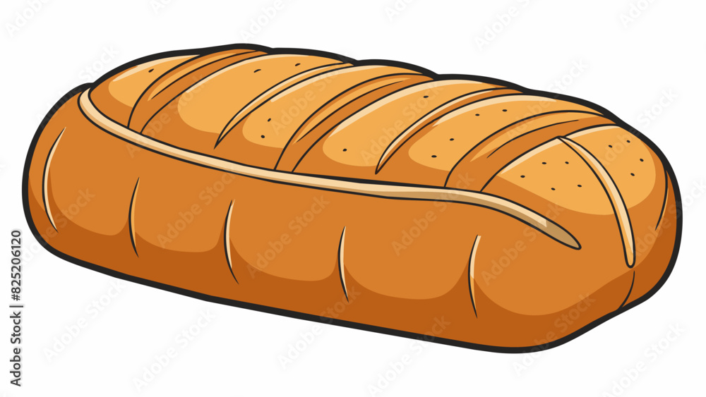 Poster A whole loaf of bread a long brown and crusty baked good. It has a soft doughy inside and a crunchy crust on the outside.. Cartoon Vector.