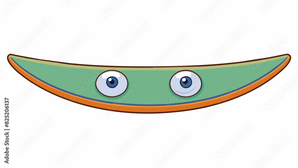 Aufkleber A wide flat shape with a shallow curve at the top and bottom featuring two small circular indents that resemble eyes and a long thin opening that. Cartoon Vector.