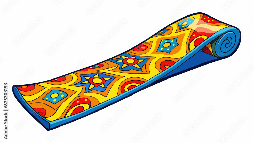 Poster A wide long strip of glossy paper with vibrant colors and intricate patterns imprinted on it. The surface is shiny and smooth to the touch with a. Cartoon Vector.