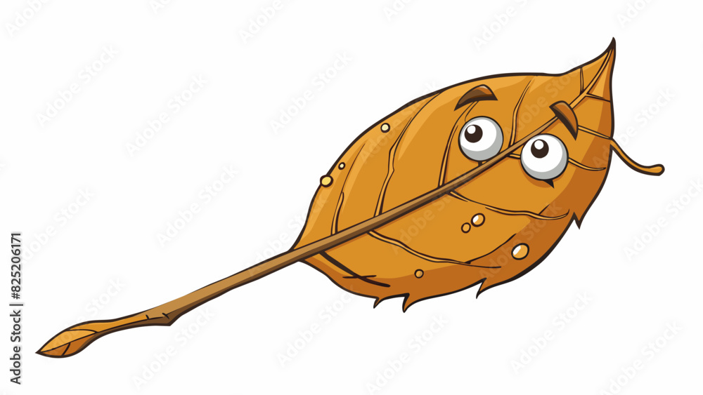 Poster A wilted brown leaf its once crisp edges now withered and fragile clinging onto its branch in a last attempt to hold on.. Cartoon Vector.