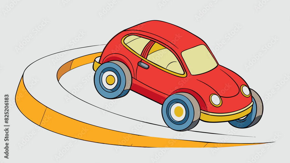 Poster a windup toy car zips across the floor its front wheels making sharp turns as it navigates around ob
