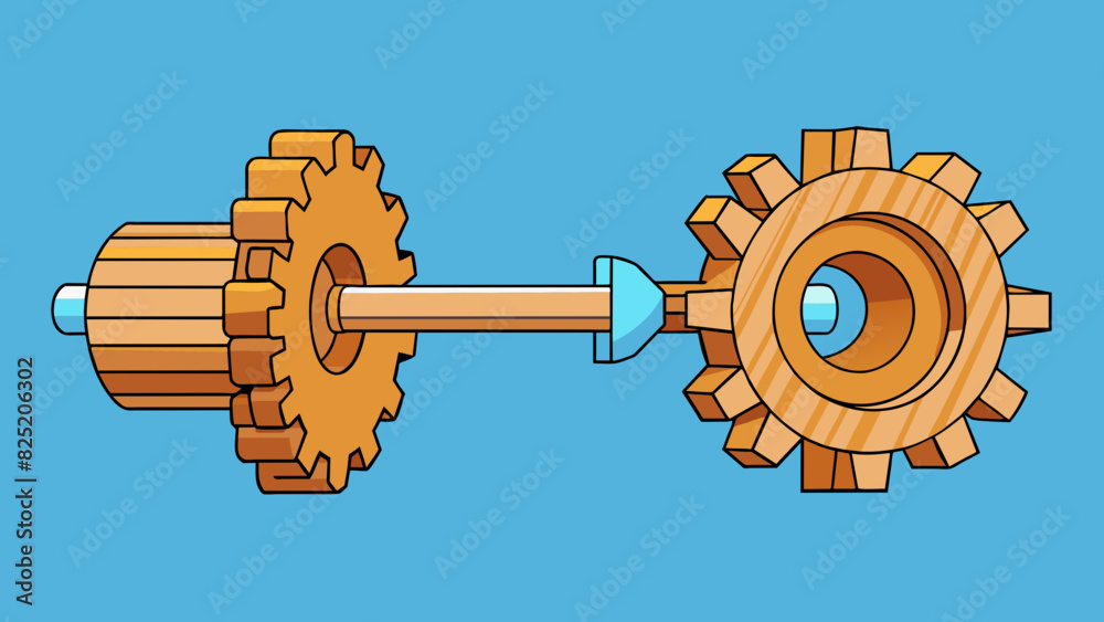 Poster A wooden gear turning with precision seamlessly connecting two separate parts of a machine to work synchronously.. Cartoon Vector.