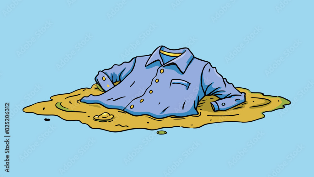 Poster A wrinkled stained shirt with a loose button and fraying hem tossed in a cled heap on the floor.. Cartoon Vector.
