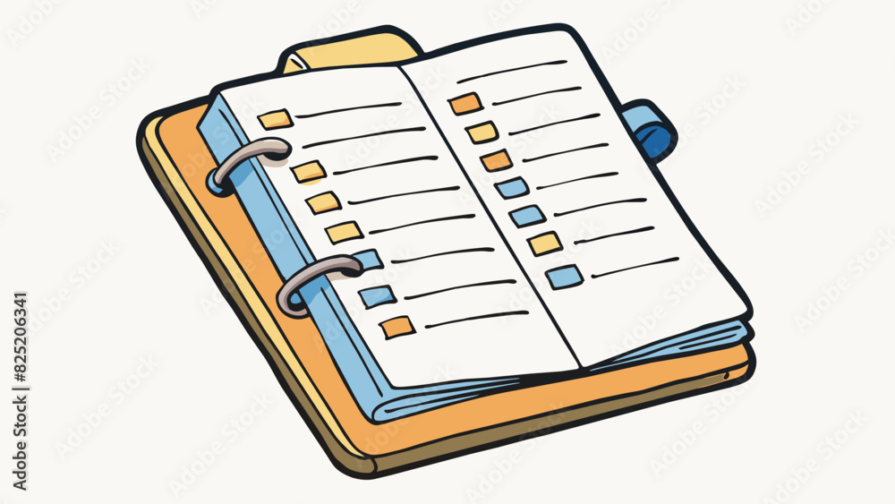 Poster A wornout notebook filled with scribbled notes and daytoday task lists. This notebook symbolizes the duty of an administrative assistant to keep track. Cartoon Vector.