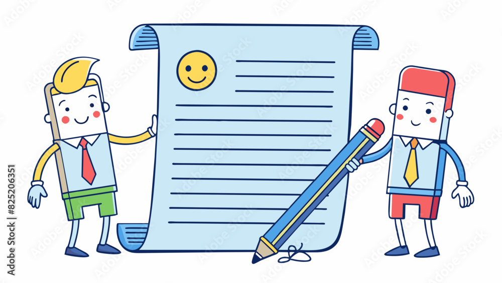 Poster A written contract with both parties signatures symbolizing a formal and binding agreement between them.. Cartoon Vector.