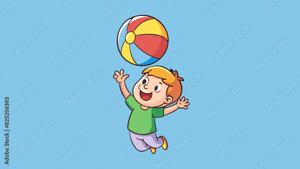 Poster a young child excitedly throws a colorful bouncy ball high into the air. the balls smooth surface an