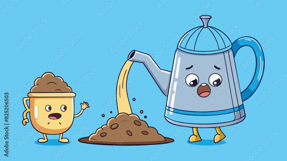 Poster Boil water in a kettle and pour it slowly over the coffee grounds in the filter.. Cartoon Vector.
