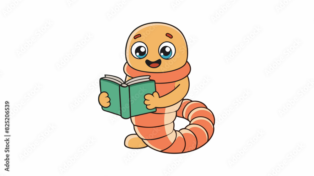 Poster Bookworm Buddy A plush stuffed animal in the shape of a worm with a large book p under one of its arms. The toy is soft and fuzzy with a friendly. Cartoon Vector.