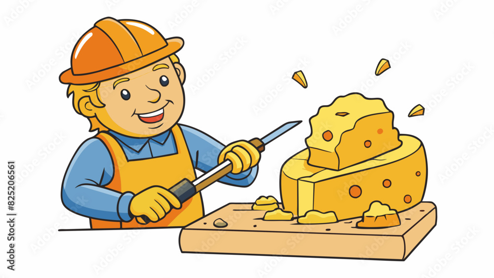 Poster Carving The technique of ting away pieces of material such as wood or stone to create a desired shape or design. The tool used could be a sharp knife. Cartoon Vector.