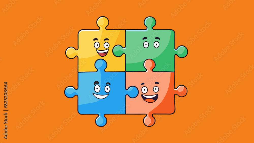 Poster Characteristics Each piece of the puzzle is unique and has its own shape and color. However when all the pieces are put together they form a cohesive. Cartoon Vector.