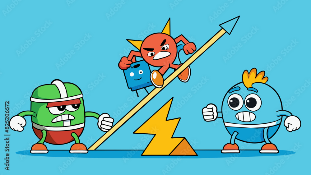 Poster characteristics diverging goals and a power struggle.. cartoon vector.