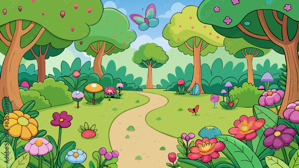 Poster enchanted garden a small enchanted garden hidden within a dense forest. the trees and bushes are exp