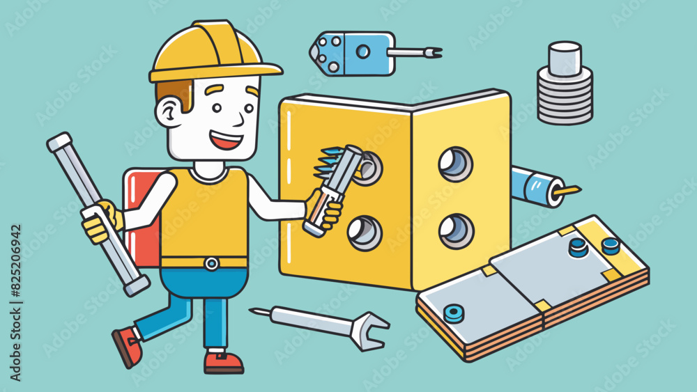 Poster Follow the instruction manual to connect the pieces together using the provided screws and tools.. Cartoon Vector.