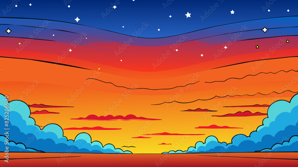 Poster From light to dark Envision the sky at sunset as the bright blue hues gradually give way to deep reds and oranges signaling the transition from day to. Cartoon Vector.