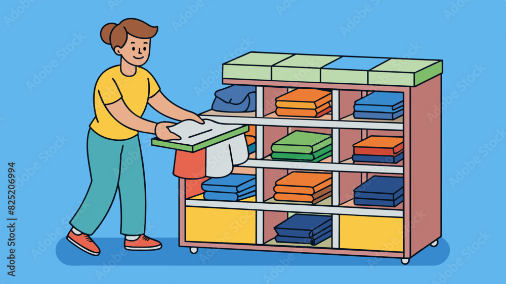 Poster folding laundry fold and stack a load of freshly washed soft and warm clothes according to their typ