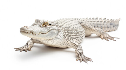 photo whole body of white crocodile in white background isolate.