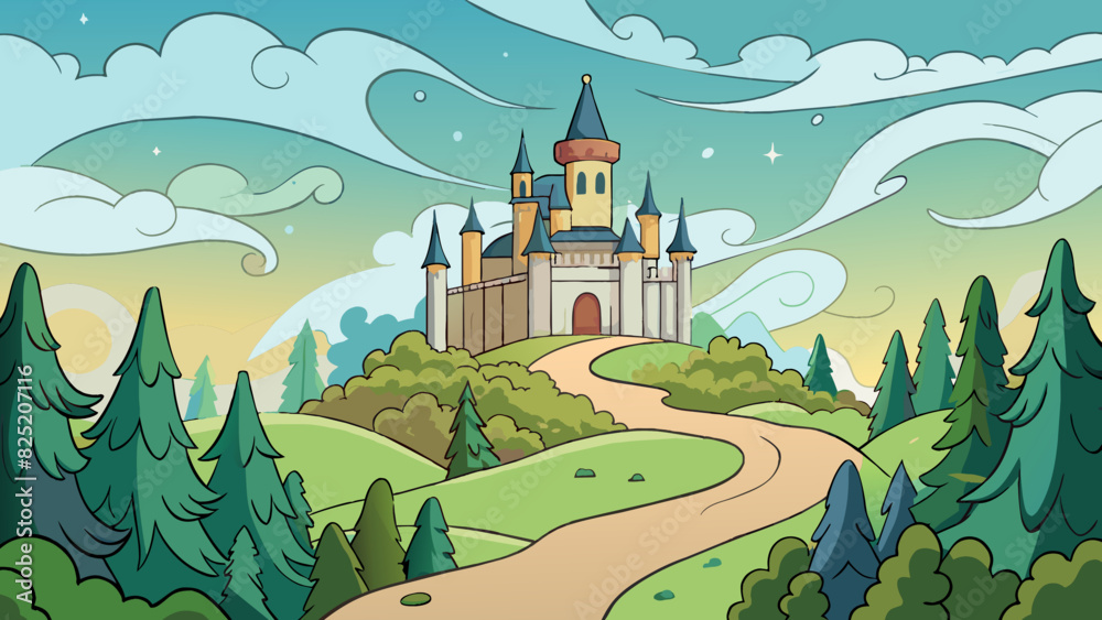 Poster from afar the castle atop the hill appeared almost mystical surrounded by swirling mist and towering