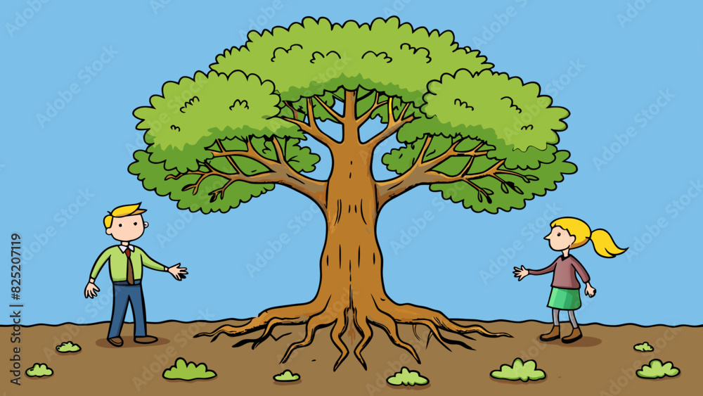 Poster He had the unwavering strength and stability of a tall oak tree. Like the trees deep roots he had a strong foundation and was always there to offer. Cartoon Vector.