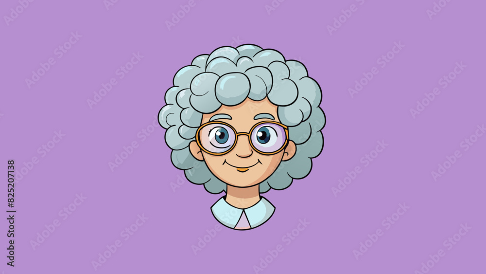 Poster Her silver hair was styled in a short curly bob and she wore a pair of round wireframed glasses.. Cartoon Vector.