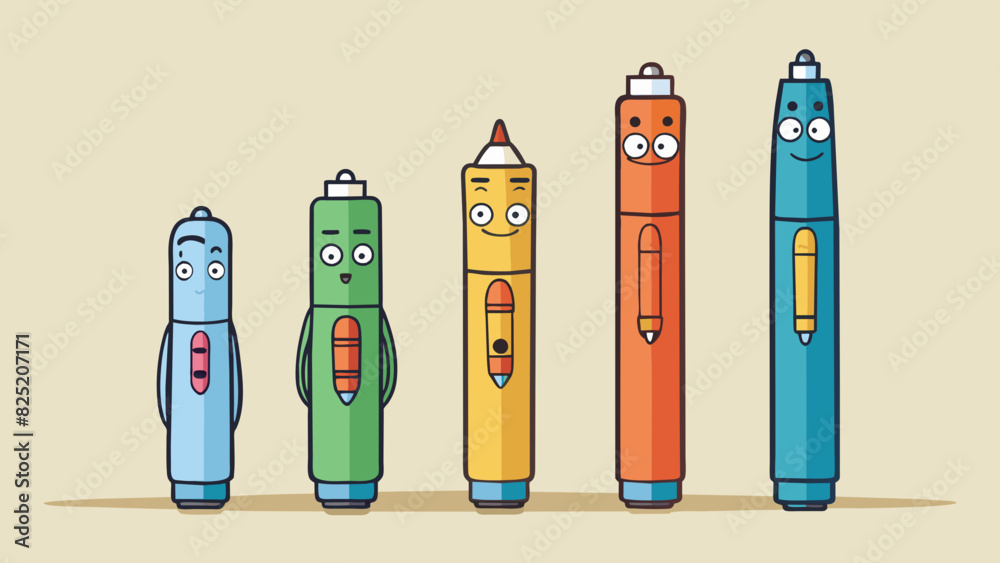 Poster Imagine a tall sleek pen standing in a row with other pens. The mean would be the pen that is perfectly average in height and width with no. Cartoon Vector.