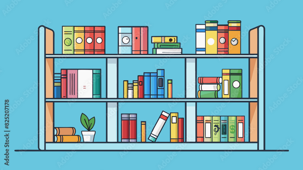Poster Imagine a bookshelf with different sections for different genres. Each section contains a variety of books but they all share a common theme or. Cartoon Vector.