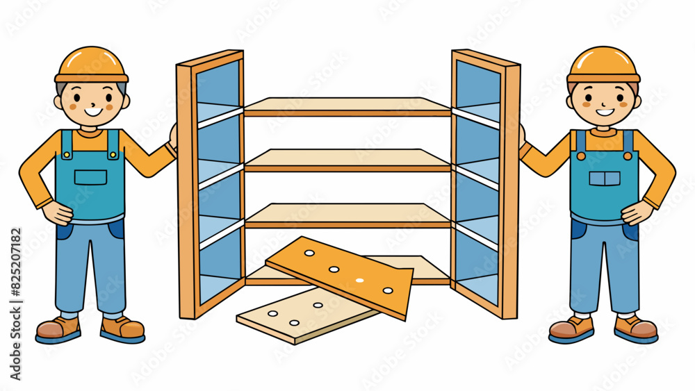 Aufkleber Identify and separate the individual shelves side panels and support pieces.. Cartoon Vector.