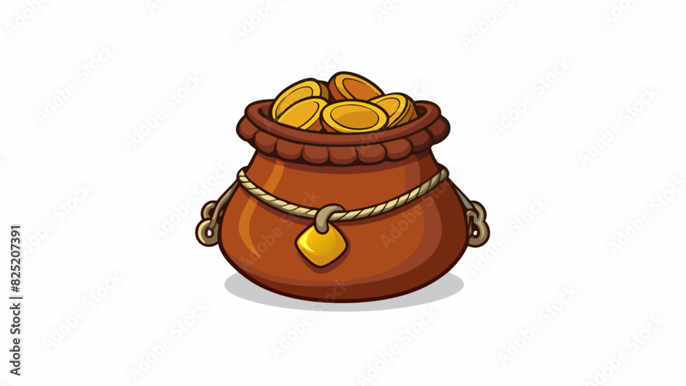 Poster in another illustration a small leather pouch is shown with a drawstring closure. it is filled with 