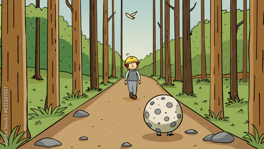 Poster In the afternoon I took a walk along a dirt trail in the woods. As I walked I picked up a smooth round pebble that had a calming speckled pattern. The. Cartoon Vector.