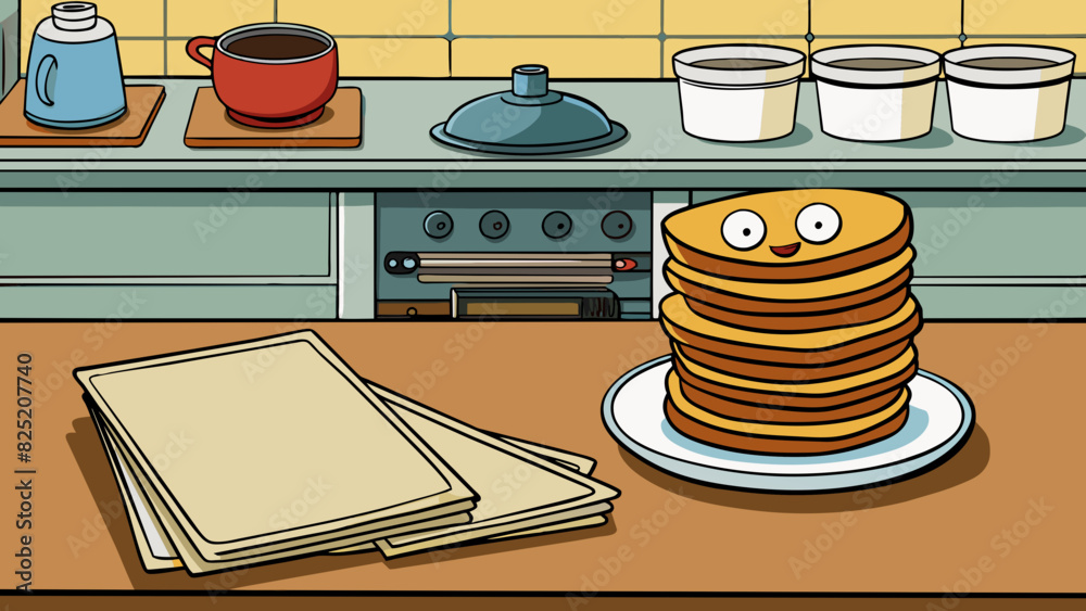 Poster in the kitchen a stack of wellworn recipe cards and a set of mismatched measuring cups sit by the st