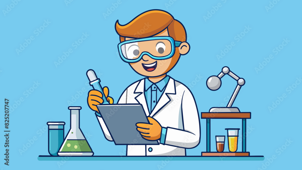 Poster in the last illustration we see a person working in a laboratory wearing a lab coat and protective g