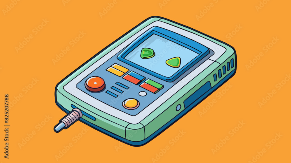 Poster In the second illustration a small handheld device with a glowing screen and various buttons is depicted. Its significance lies in its ability to. Cartoon Vector.