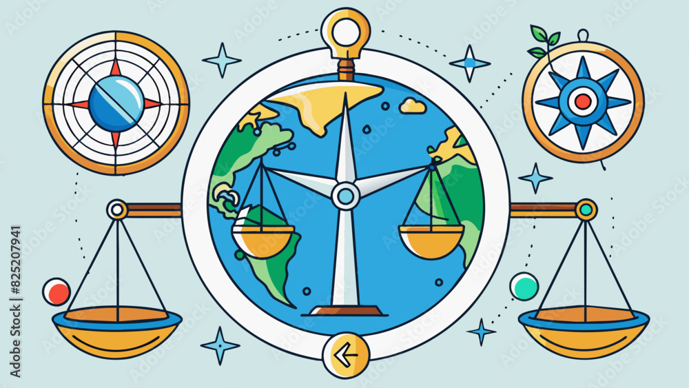 Poster Laws function as a compass for society providing direction and parameters for behavior while also ensuring accountability for ones actions.. Cartoon Vector.