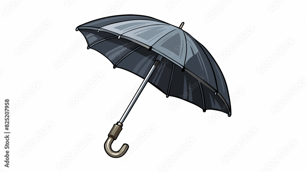 Aufkleber Let is a sleek black umbrella with a sy metal frame and a smooth waterresistant fabric. It has a convenient pushbutton to open and close and a curved. Cartoon Vector.