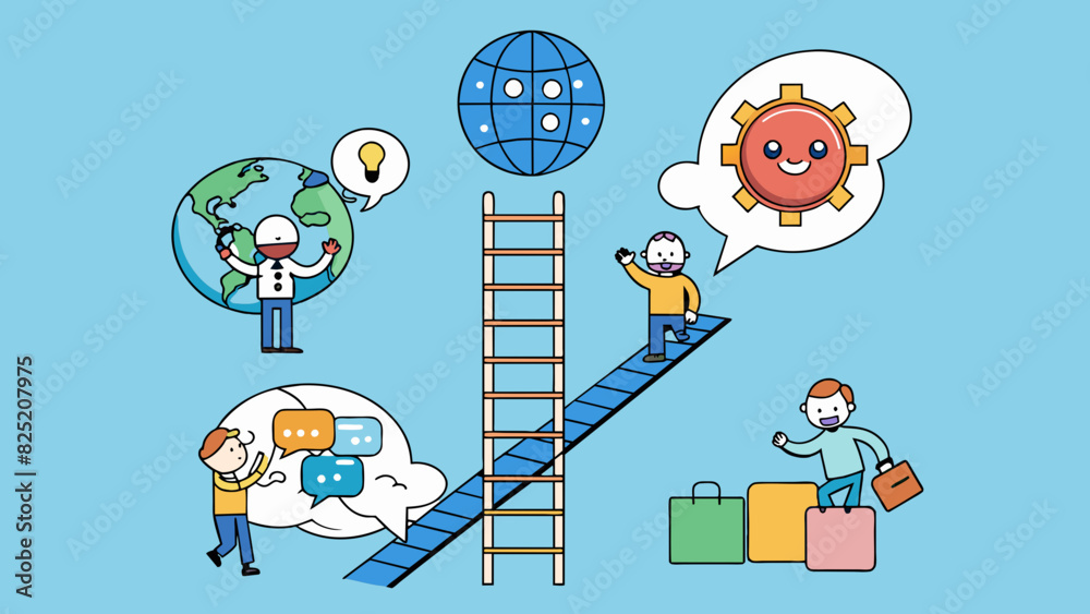 Aufkleber Like a ladder language helps us climb to new heights of knowledge and understanding enabling us to communicate and connect with others in ways that. Cartoon Vector.