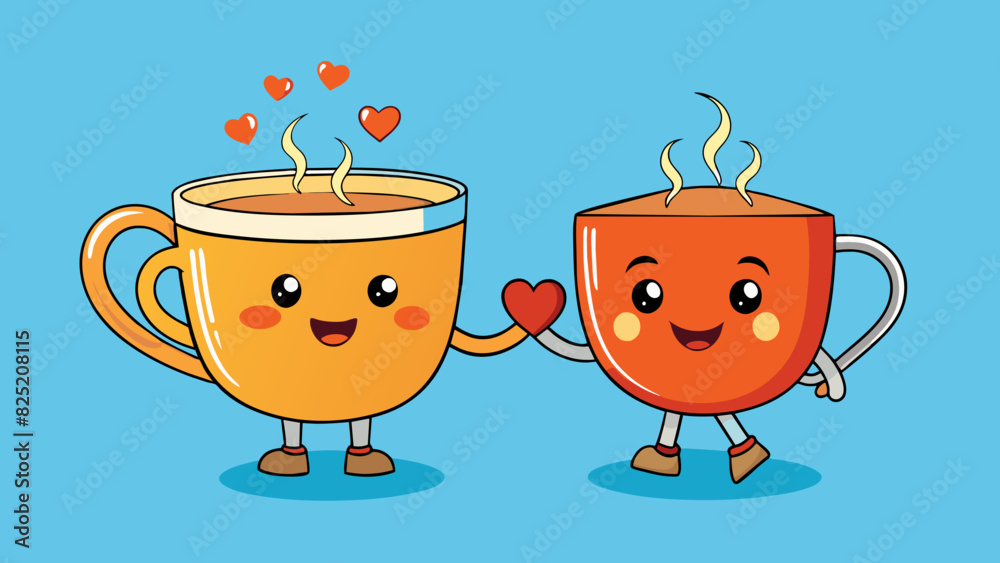 Poster Love is like a warm cup of tea comforting and soothing with each sip filling you with warmth and happiness.. Cartoon Vector.