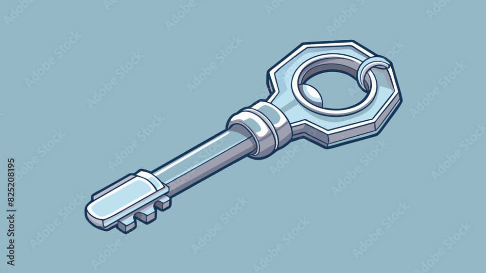 Aufkleber Object Metal Key Characteristic The metal key is small and compact about 2 inches in length. It has a unique shape with a loop at the end and ridges. Cartoon Vector.