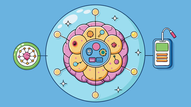 Nucleus The control center of the cell resembling a brain responsible for storing genetic information and regulating cell activities.. Cartoon Vector.