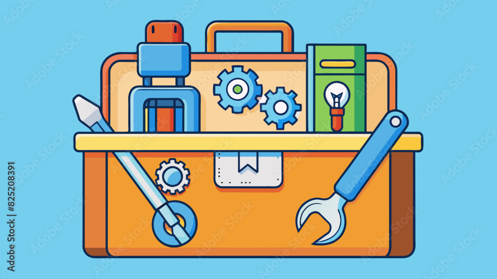 Poster Picture a toolkit filled with various tools each one serving a specific purpose. Similarly PM is a set of useful tools and techniques that can be. Cartoon Vector.