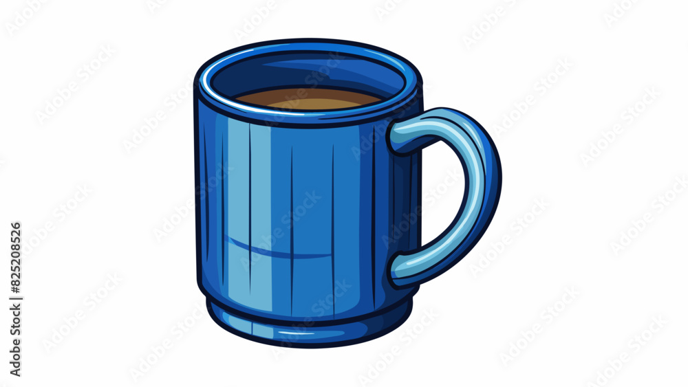 Poster Provide a ceramic mug The mug is handmade and has a glossy finish in a deep shade of blue. It has a wide cylindrical shape with a sy handle on one. Cartoon Vector.