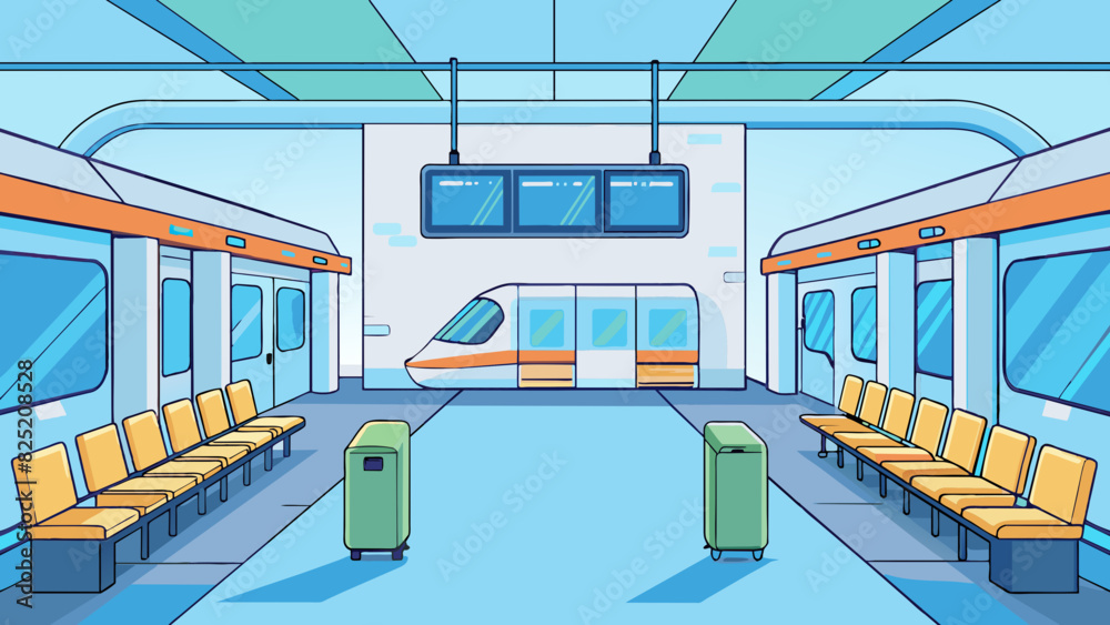 Poster provision of transportation a modern train station with a spacious waiting area ticket counters and 