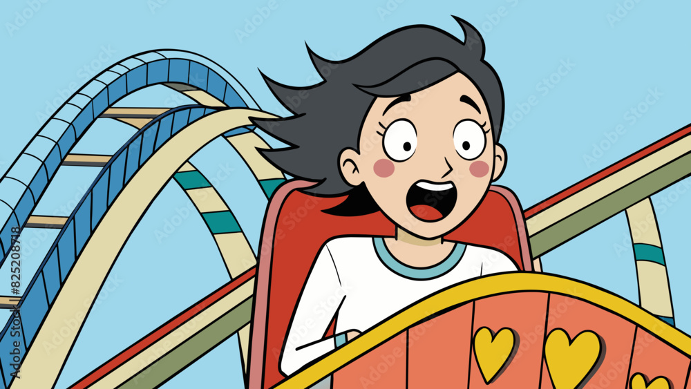 Poster She could feel her heart beating faster again just like it did when she was a child riding a rollercoaster for the first time.. Cartoon Vector.